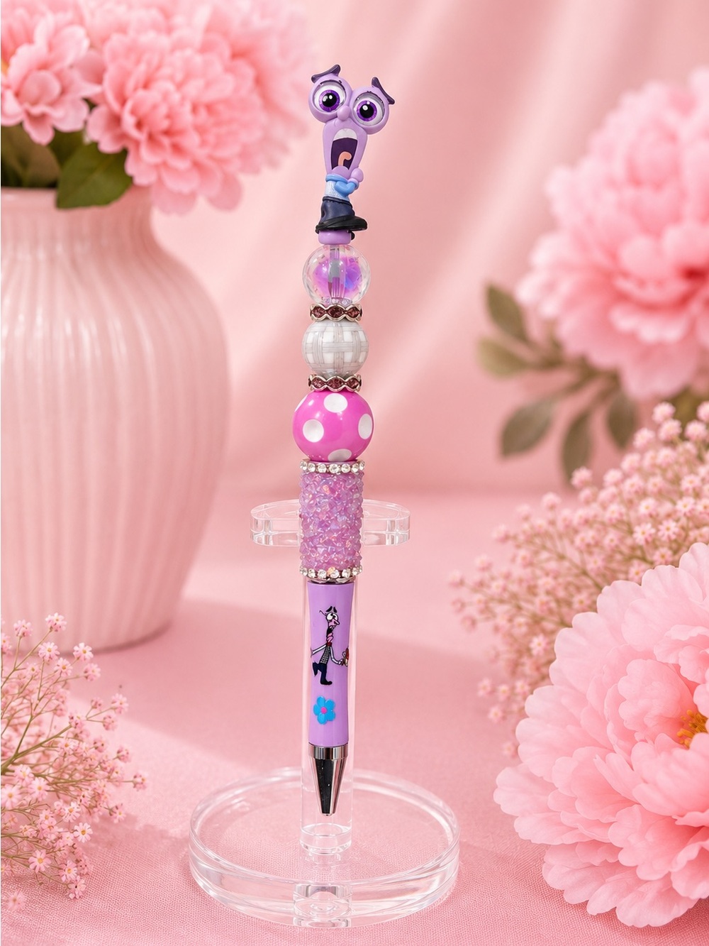 Fear Inside Out Disney Doorables Beadable Pen | Handmade Purple Beaded Pen